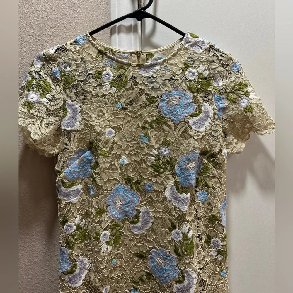 Calvin Klein Womens  Beige Floral Embroidered Lace Dress- US 6 - Picture 3 of 7